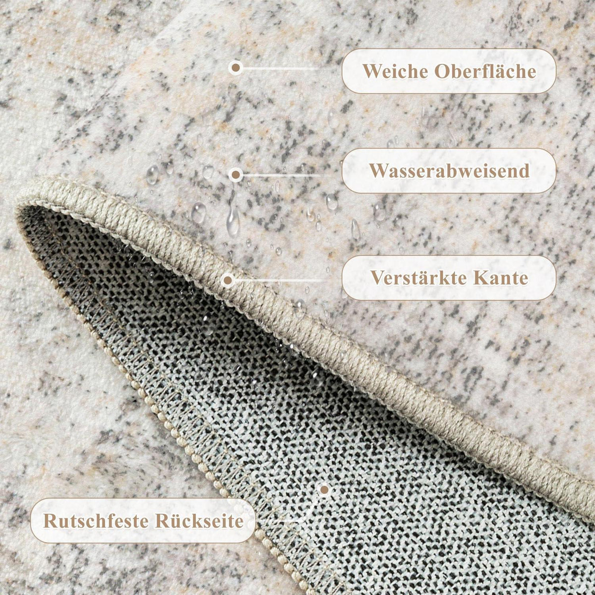 Beiger Grau Teppich 240x300cm – Waschbar & Rutschfest