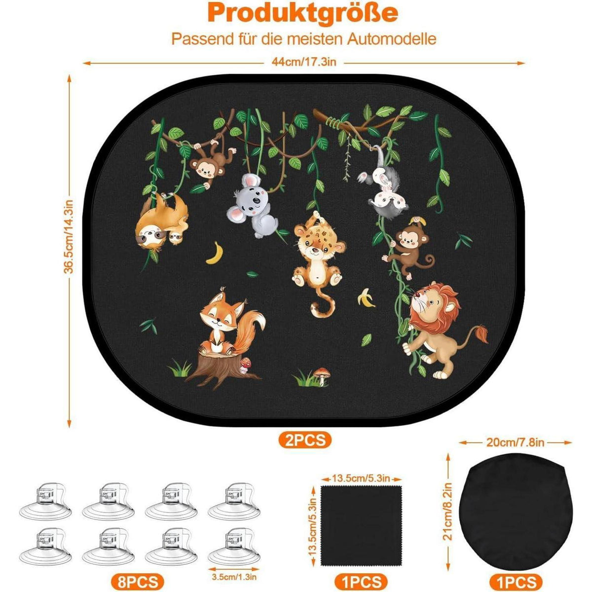 2er Set Auto Sonnenschutz Baby – Dschungeltiere & UV Schutz
