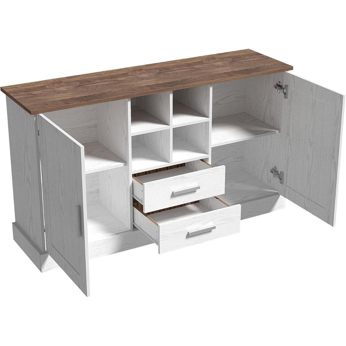Weißes Sideboard mit 4 Regalen & 2 Schubladen – 140x40x79,5 cm