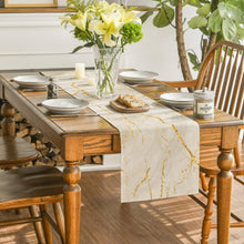 Moderner Tischläufer Leinen Weiß Gold 40x180 cm Marmor Optik