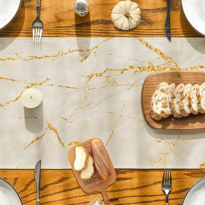 Moderner Tischläufer Leinen Weiß Gold 40x180 cm Marmor Optik