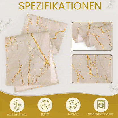 Moderner Tischläufer Leinen Weiß Gold 40x180 cm Marmor Optik