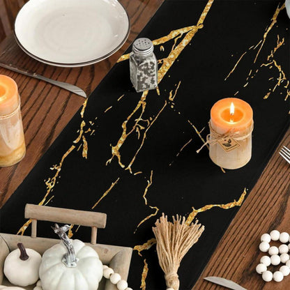 Tischläufer Leinen Polyester 140x40 Schwarz Gold Modern