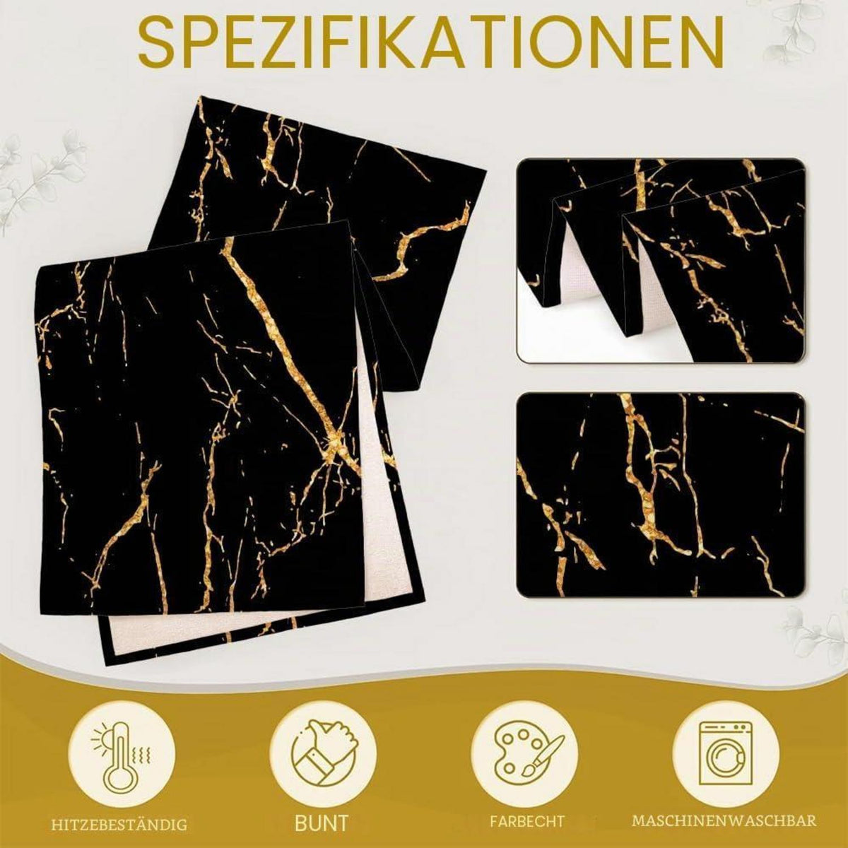 Tischläufer Leinen Polyester 140x40 Schwarz Gold Modern