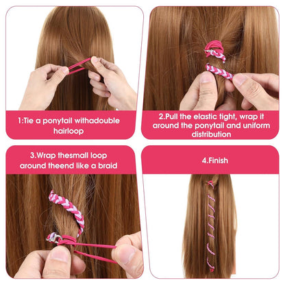 4er Set Elastische Haargummis für Mädchen Damen, 65cm Pferdeschwanzhalter Spiral Sport Stirnband