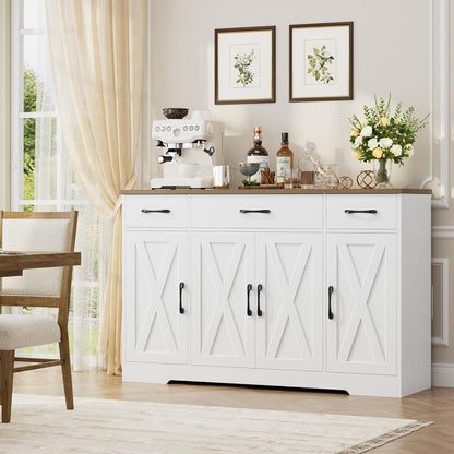 Sideboard 140cm mit Schubladen & Regalen – Weiß & Braun