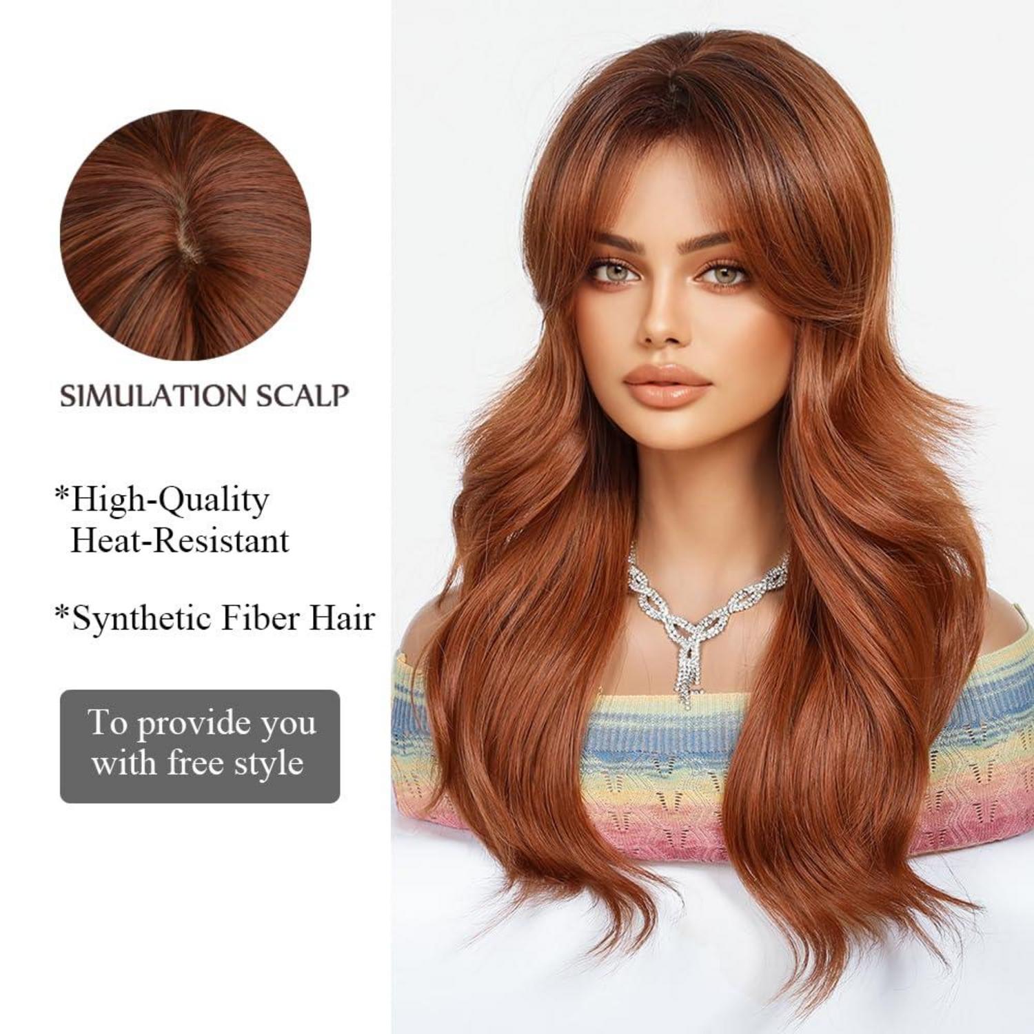 Lange Ombre Auburn Perücke mit Pony Natürliche Gewellte