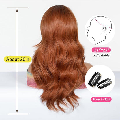 Lange Ombre Auburn Perücke mit Pony Naturgewelltes synthetisches Haar für Frauen - Hitzebeständig ideal für Party und Cosplay