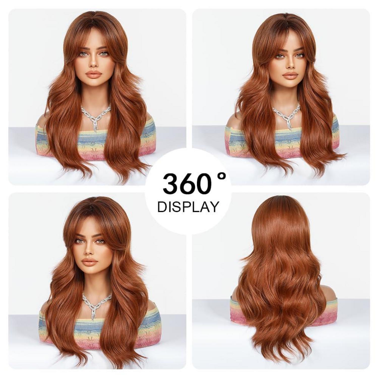Lange Ombre Auburn Perücke mit Pony Natürliche Gewellte Haar Frauen