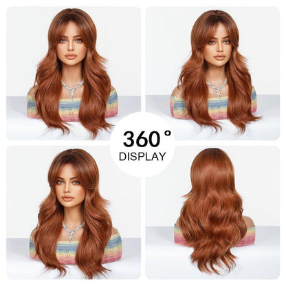 Lange Ombre Auburn Perücke mit Pony Natürliche Gewellte Haar Frauen