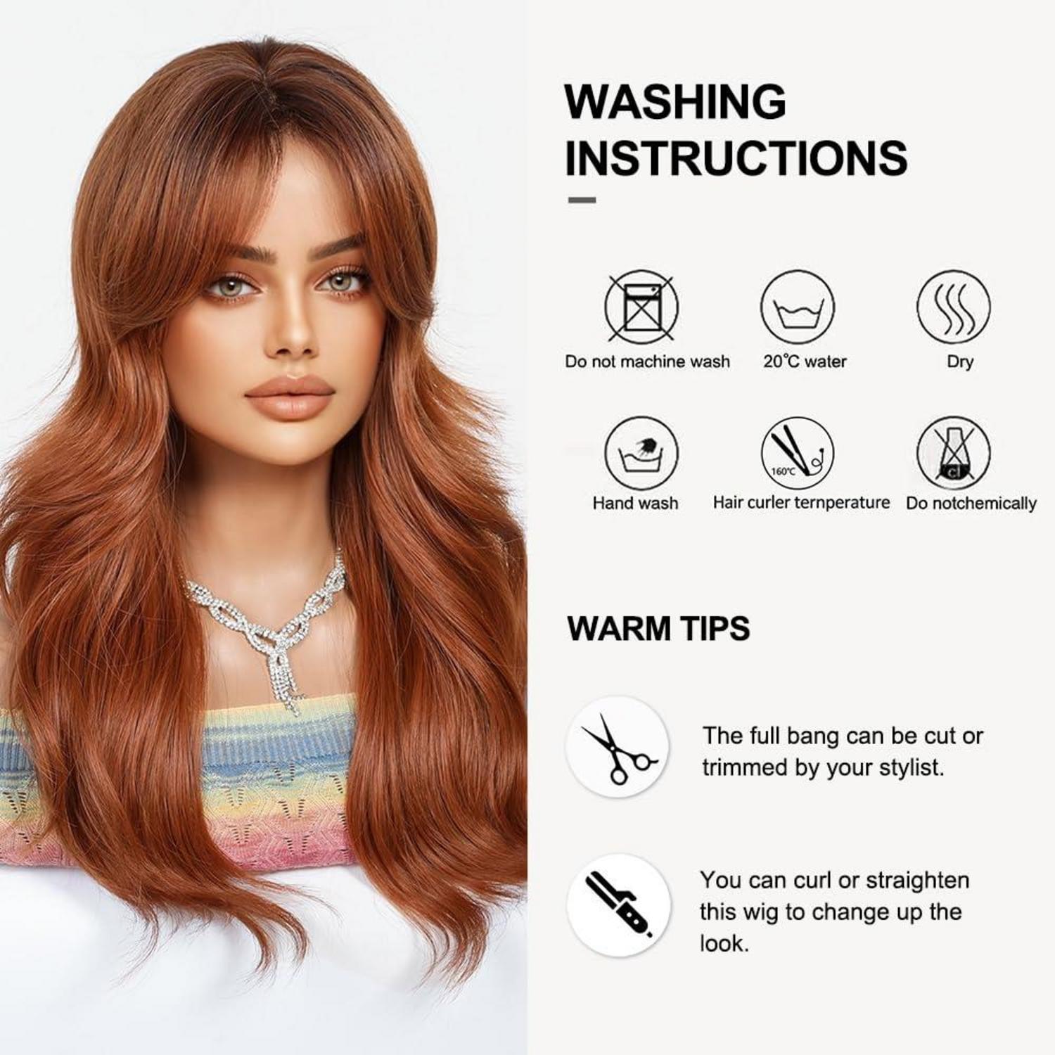 Lange Ombre Auburn Perücke mit Pony Natürliche Gewellte Haar Frauen