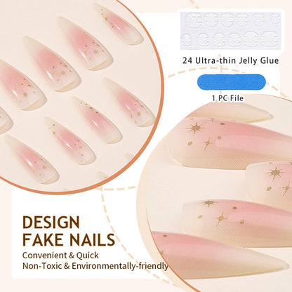 Stiletto Falsche Nägel Rosa Ombre Glitzernd 24 Stück