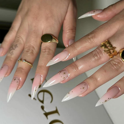 Press on Nägel Lange Stiletto Rosa Ombre Glitzer Acryl Nagel 24 Stück