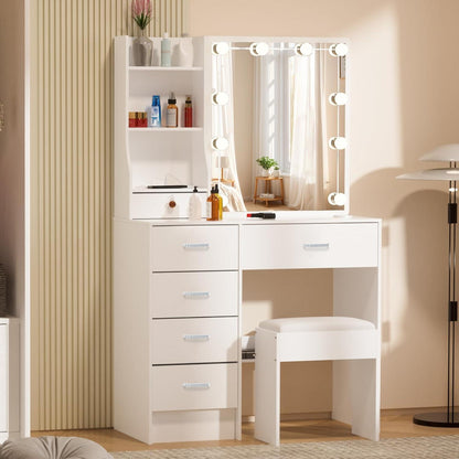 Schminktisch mit Spiegel und Hocker, Frisiertisch Beleuchtung 3