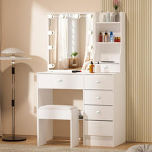 Schminktisch mit Spiegel und Hocker weiß LED-Licht 80x34x130cm