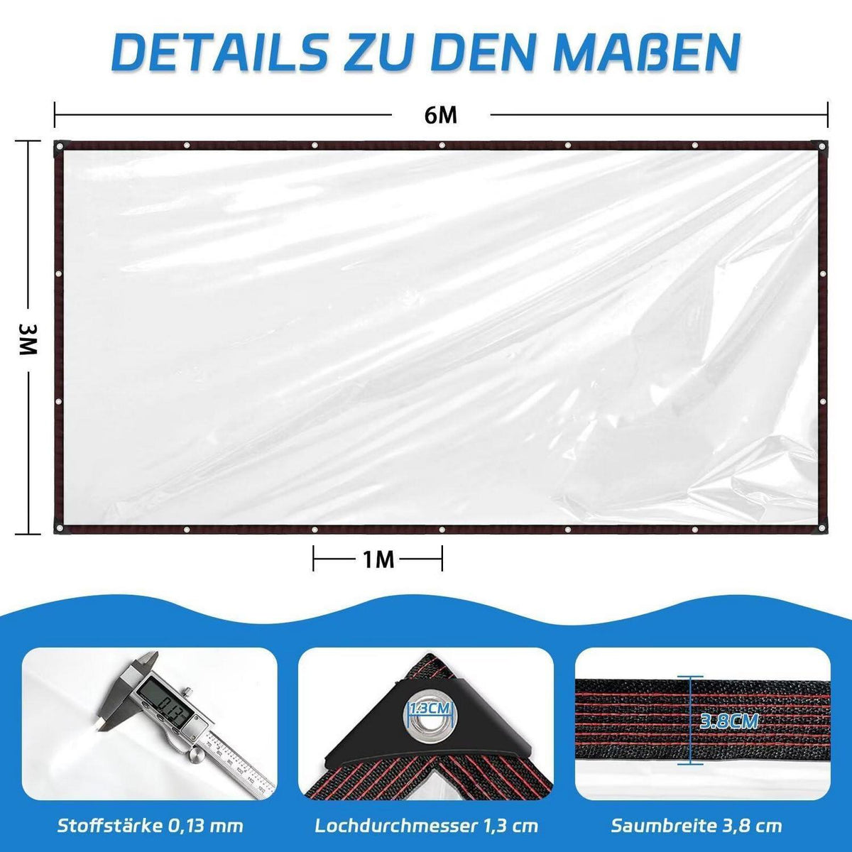Transparente Abdeckplane mit Ösen, Wasserdicht 3x6m