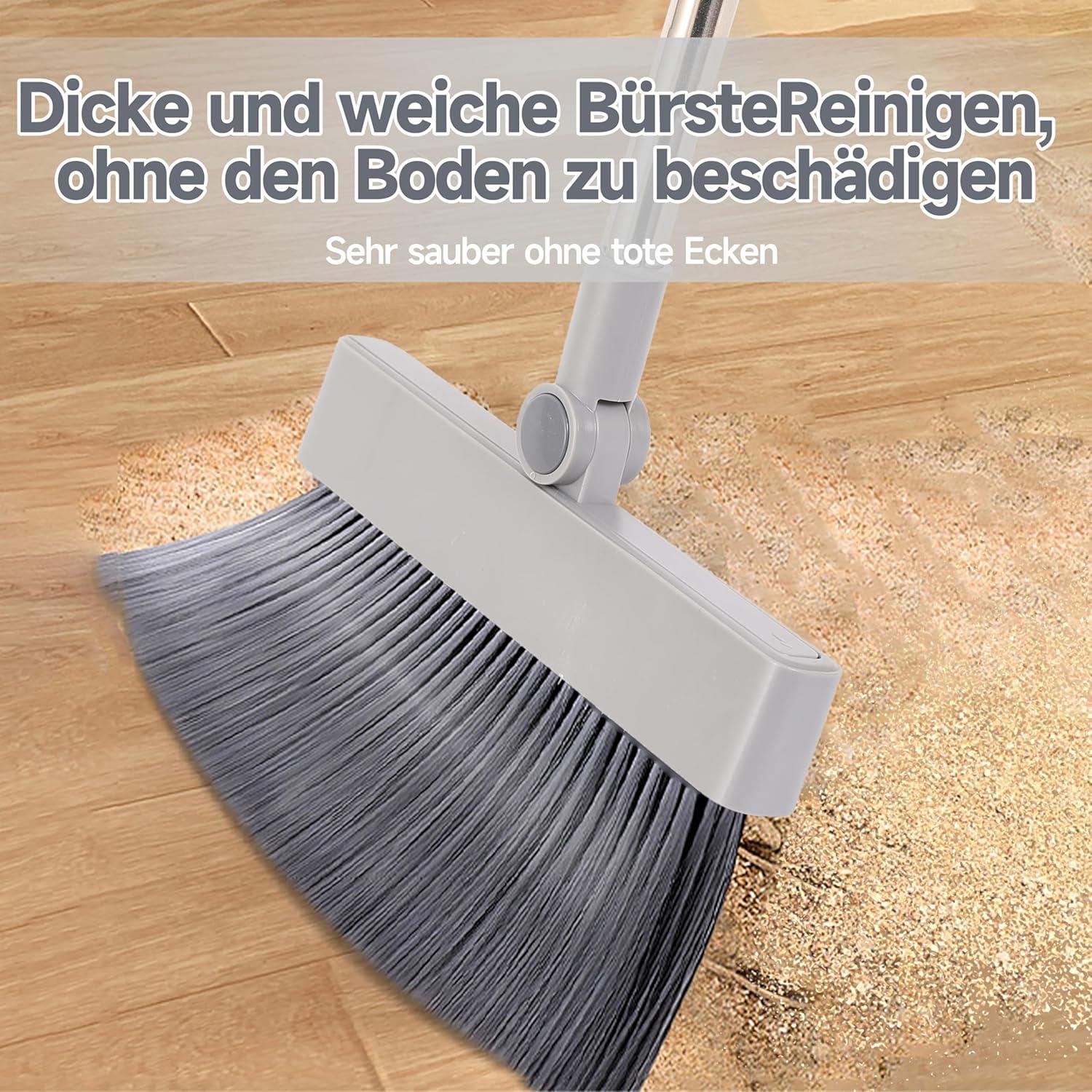 4 in 1 Besen mit Schaufel Set langer Stiel grau