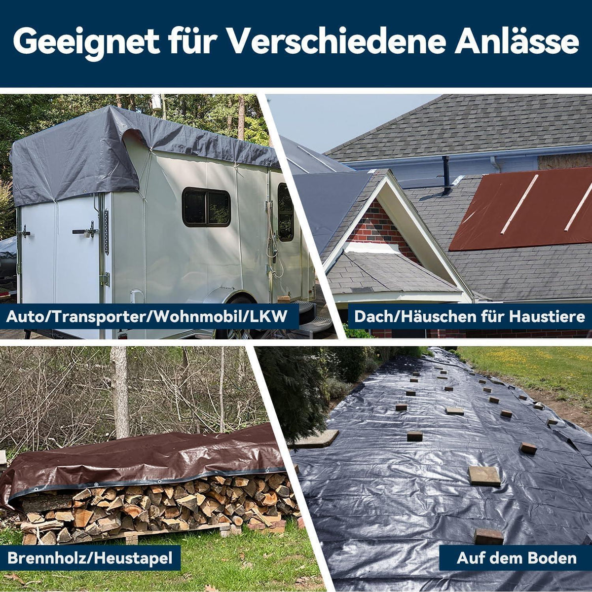 XXL Plane 5x6m | 260g/m² | Wasserdicht & UV-beständig | Grau/Braun