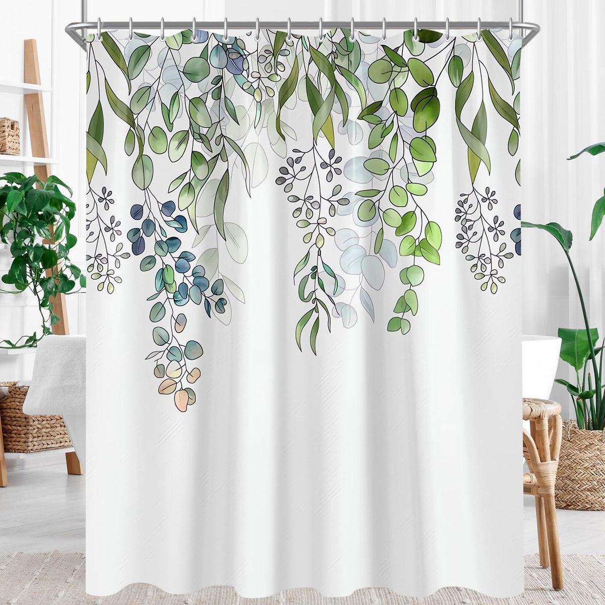 Duschvorhang Grün Blätter 100x180cm Wasserabweisend Textil