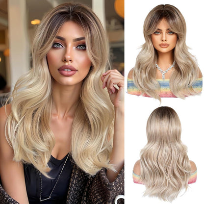 Lange Ombre Asche Blonde Synthetische Perücke mit Pony für Frauen