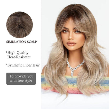 Lange Ombre Asche Blonde Synthetische Perücke mit Pony für Frauen