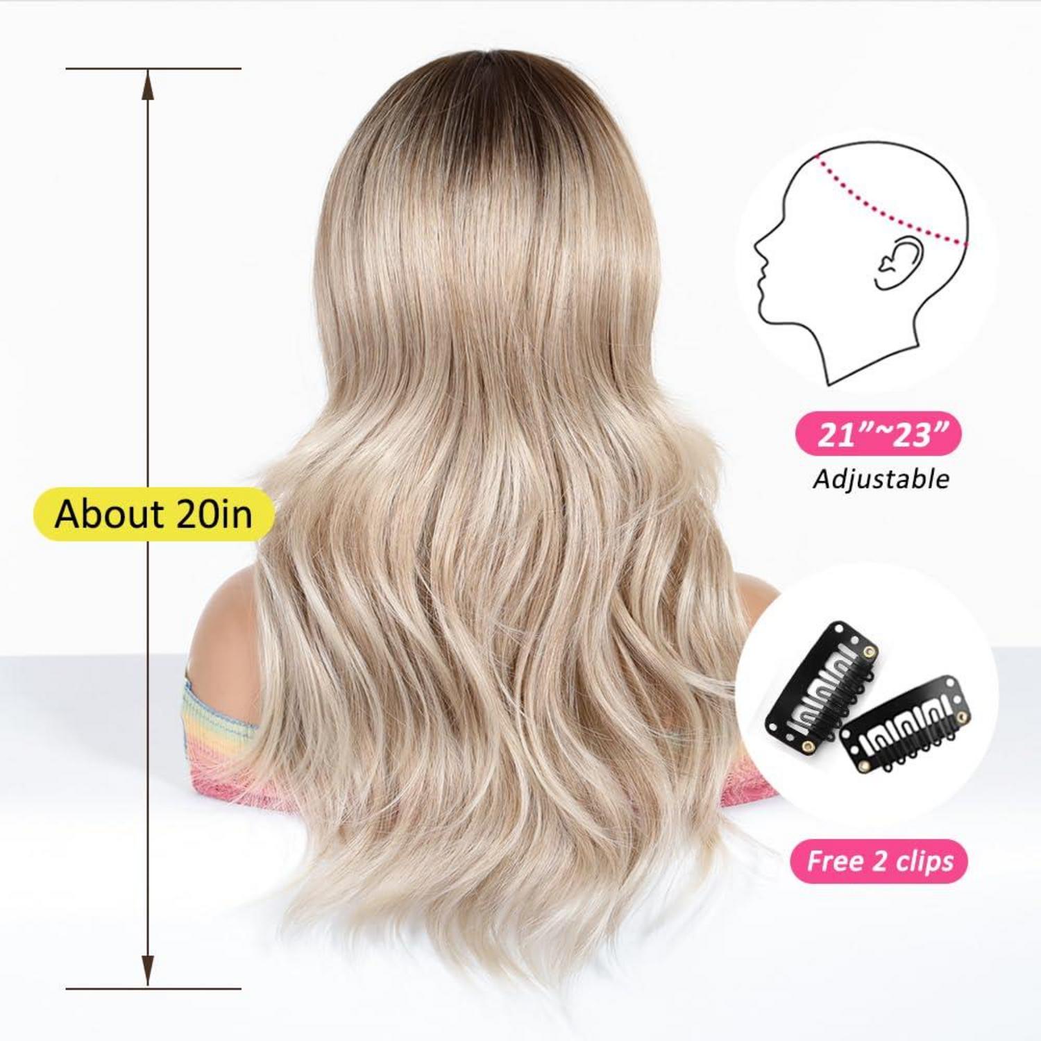 Lange Ombre Asche Blonde Perücke mit Pony Natürlich Gewellt Hitzebeständig