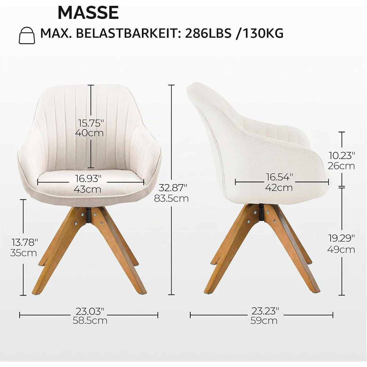 Drehbarer Esszimmerstuhl 2er Set Beige Samt mit Eichenholzbeinen