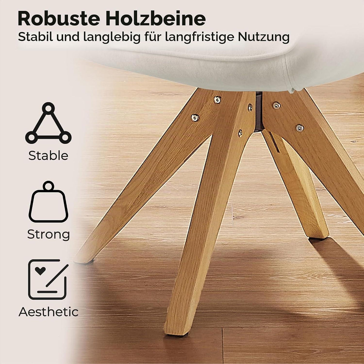 Drehbarer Esszimmerstuhl 2er Set Beige Samt mit Eichenholzbeinen
