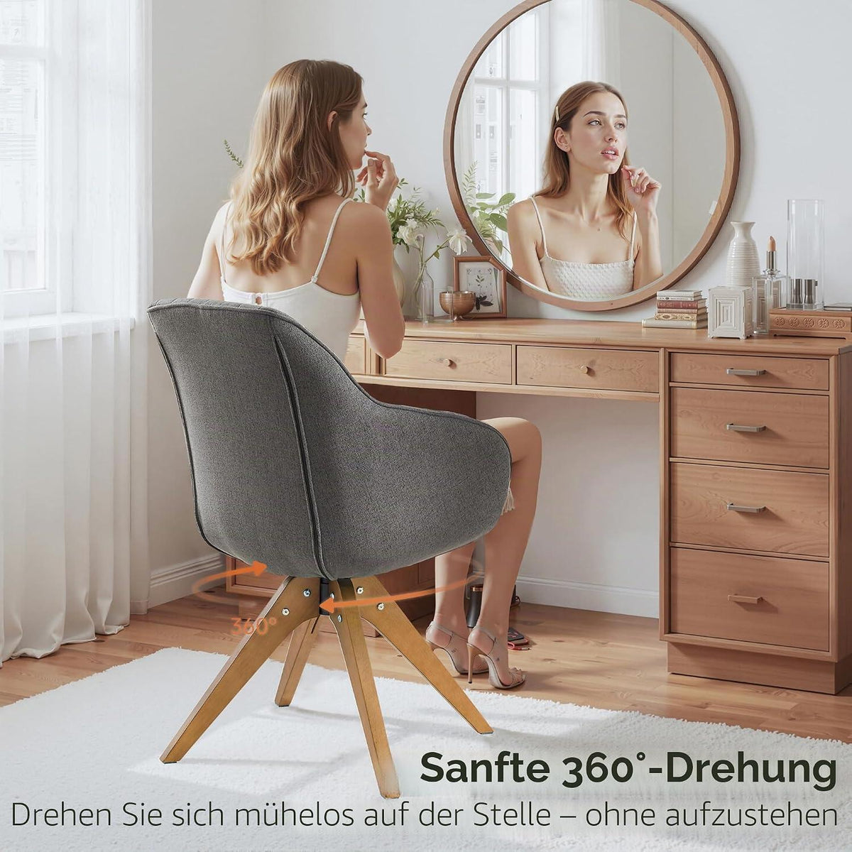 Graue Samt Esszimmerstühle 2er Set mit Armlehnen & Drehsitz