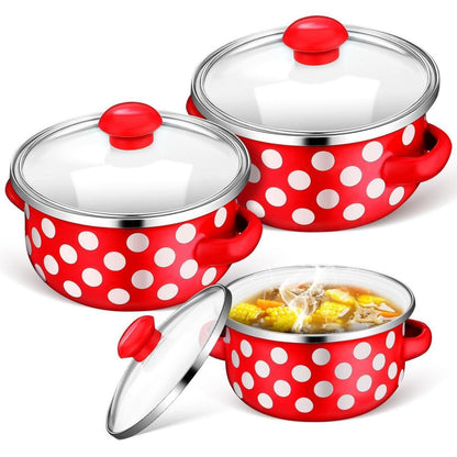 Emaille-Suppentopf Set 3-teilig – Kochtopf klein mit Deckel