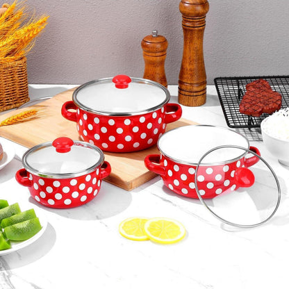 Emaille-Suppentopf Set 3-teilig – Kochtopf klein mit Deckel