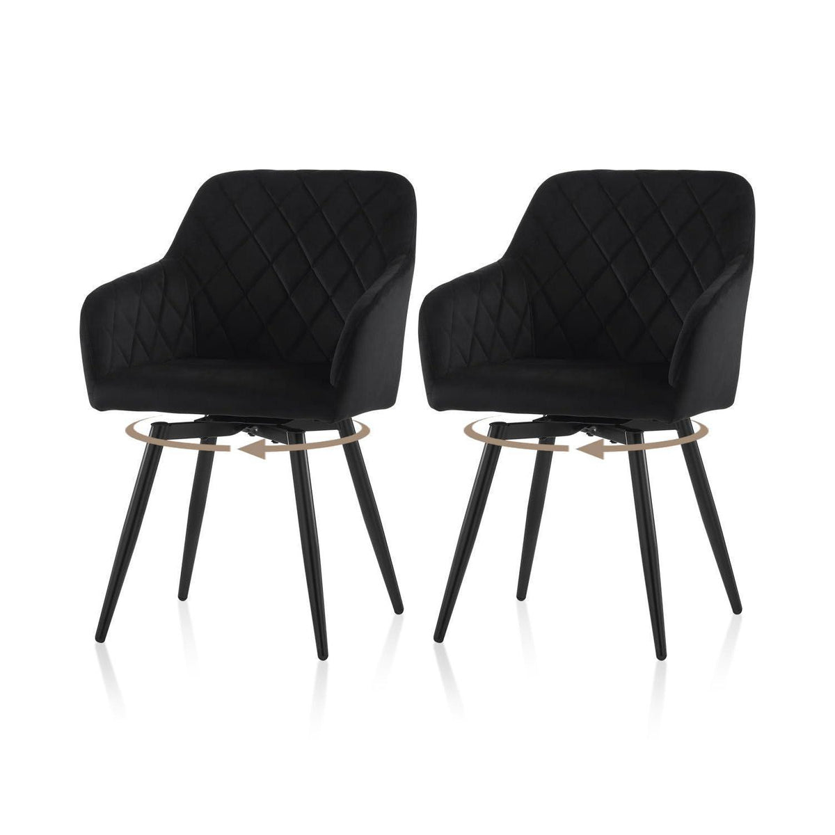 Drehbare Esszimmerstühle Set 2 | Samt, Metallbeine, Modern