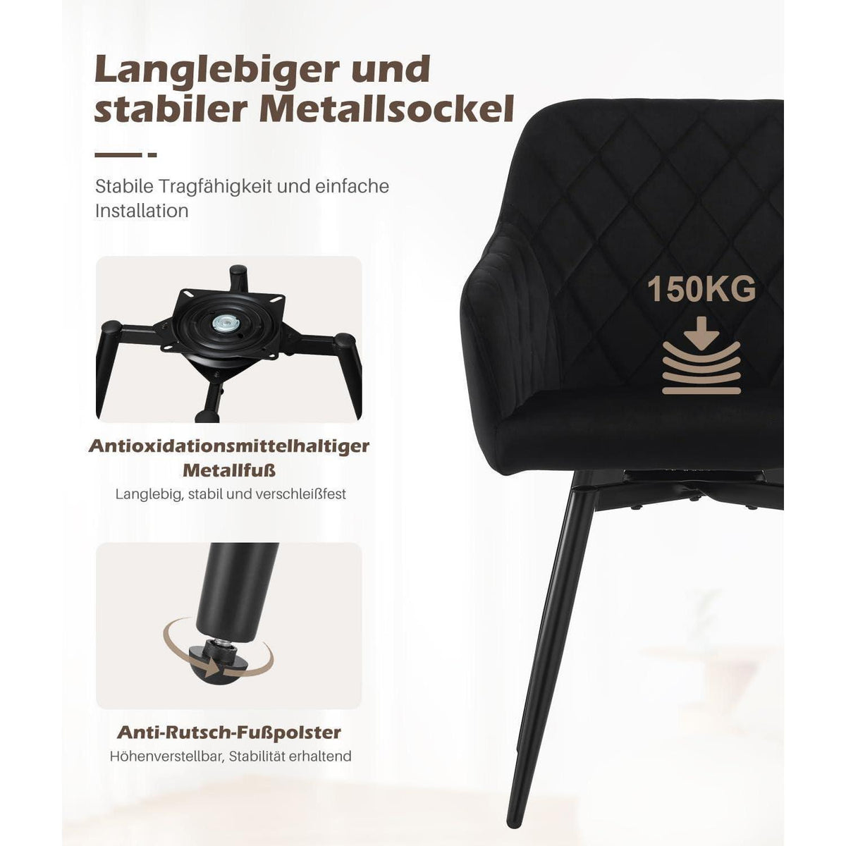 Drehbare Esszimmerstühle Set 4er – Samt, Schwarz