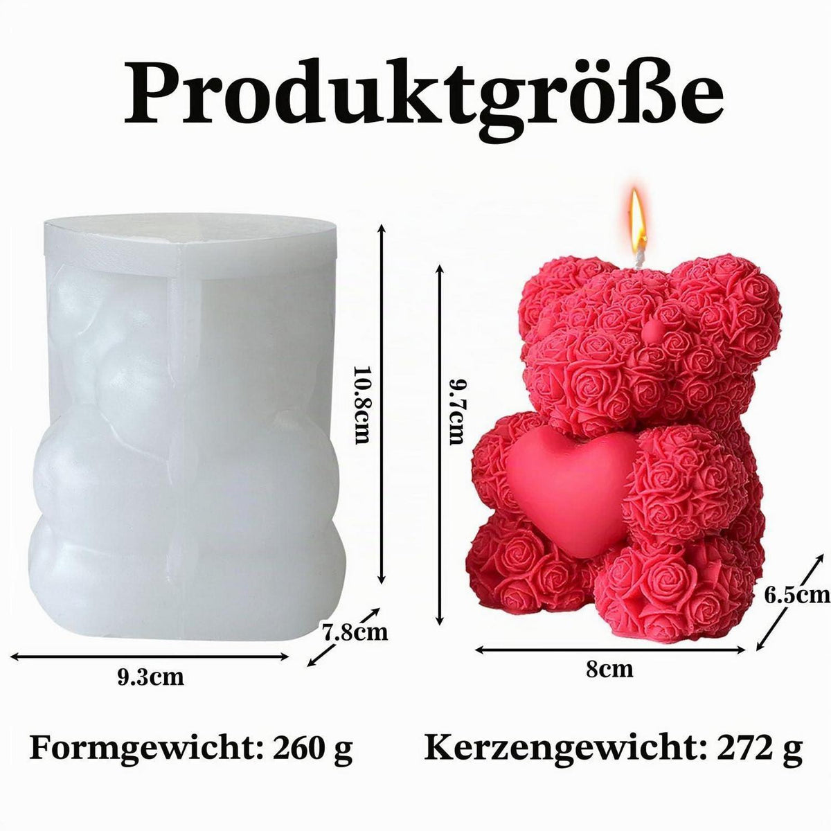 3D Bär Silikonform Rosenbär Kerzenform XL – Für kreative Geschenke