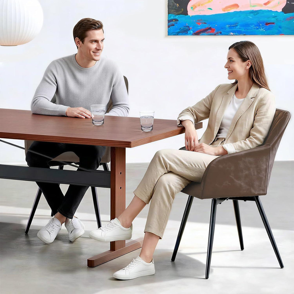 Drehbare Esszimmerstühle 2er Set Braun in Lederoptik