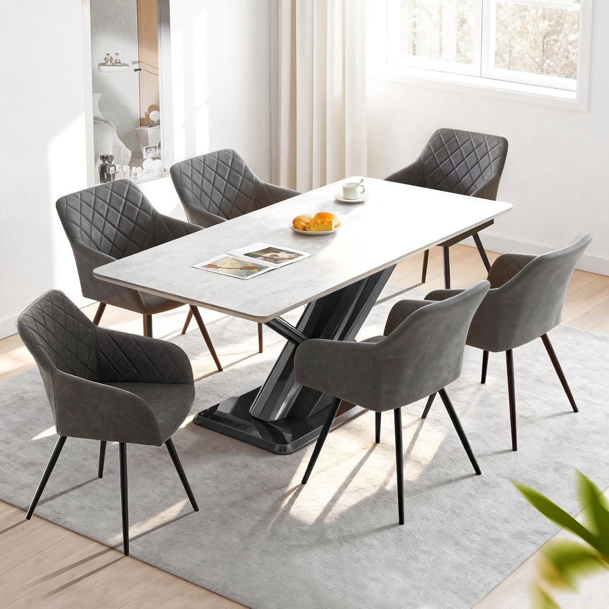 Drehbare Esszimmerstühle 2er-Set, Hellgrau in Lederoptik