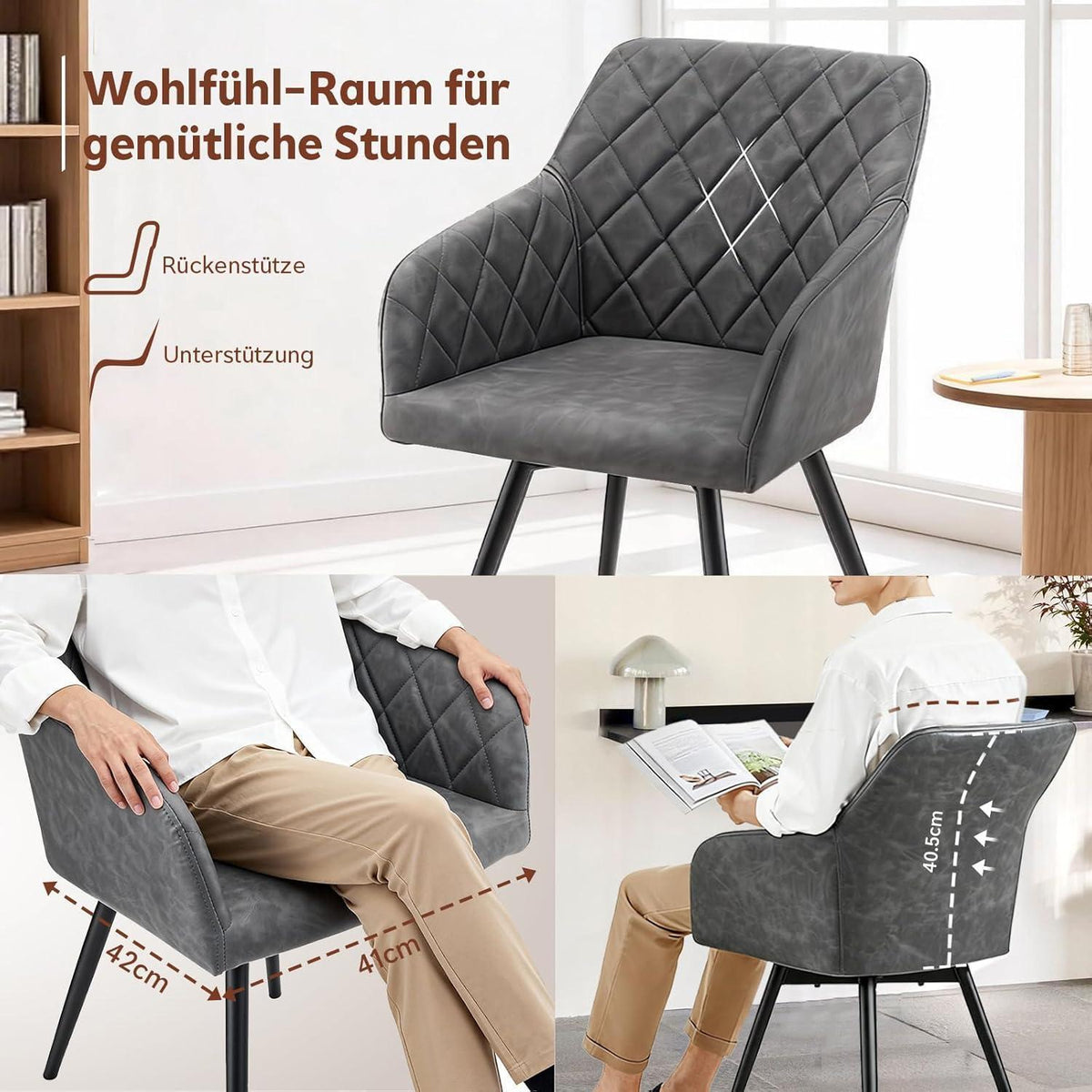 Drehbare Esszimmerstühle 2er-Set, Hellgrau in Lederoptik