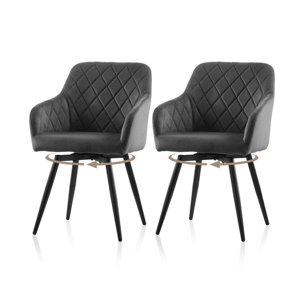 Drehbare Esszimmerstühle Set 2 – Samt, Grau
