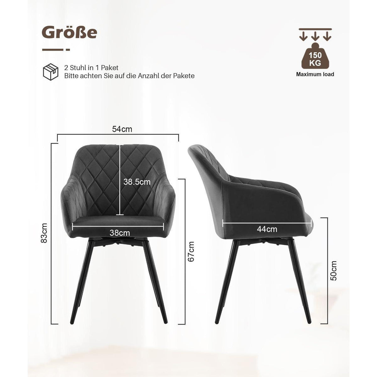 Drehbare Esszimmerstühle Set 2 – Samt, Grau