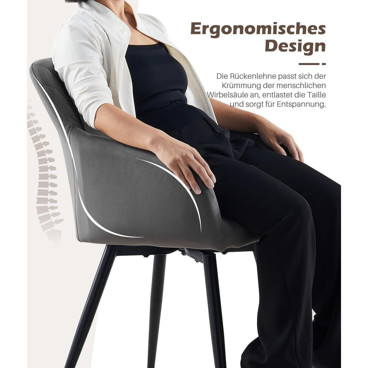 Drehbare Esszimmerstühle Set 2 – Samt, Grau