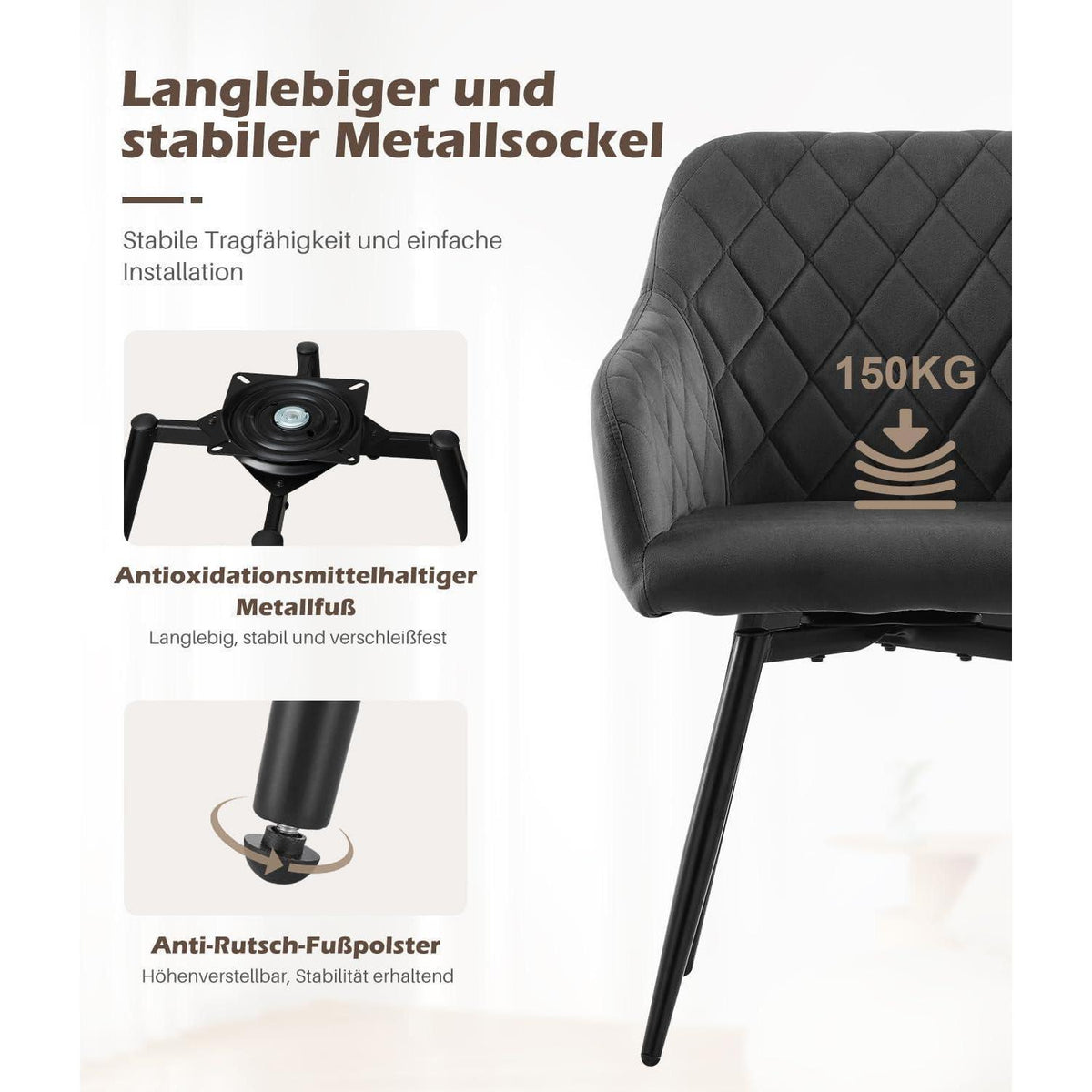 Drehbare Esszimmerstühle Set 2 – Samt, Grau