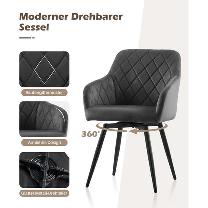 Drehbare Esszimmerstühle Set 2 – Samt, Grau