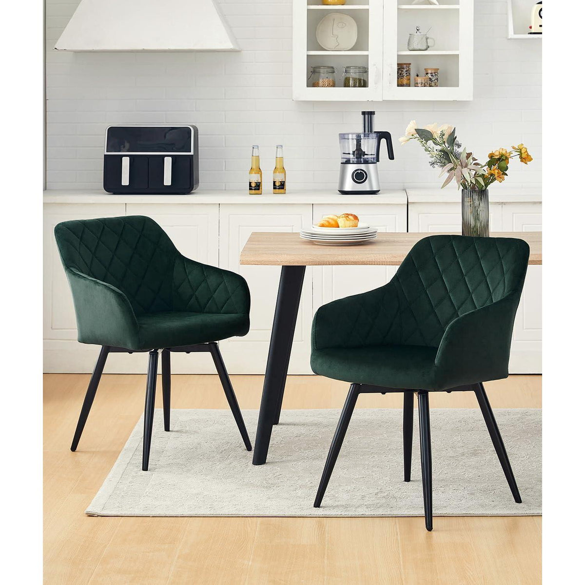 Drehbare Esszimmerstühle Set 2 – Samt, Grün