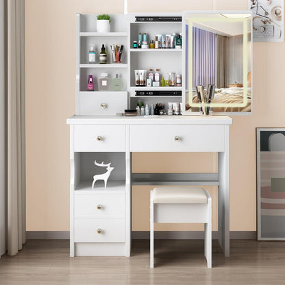 Schminktisch mit LED-Beleuchtung und Hocker