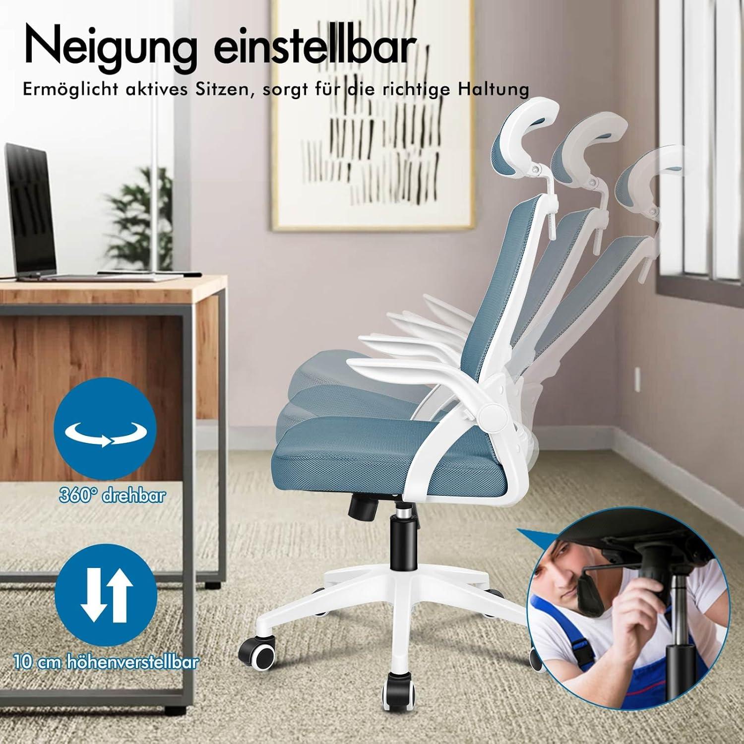 Ergonomischer Bürostuhl Lordosenstütze Premium Netzgewebe Himmelblau