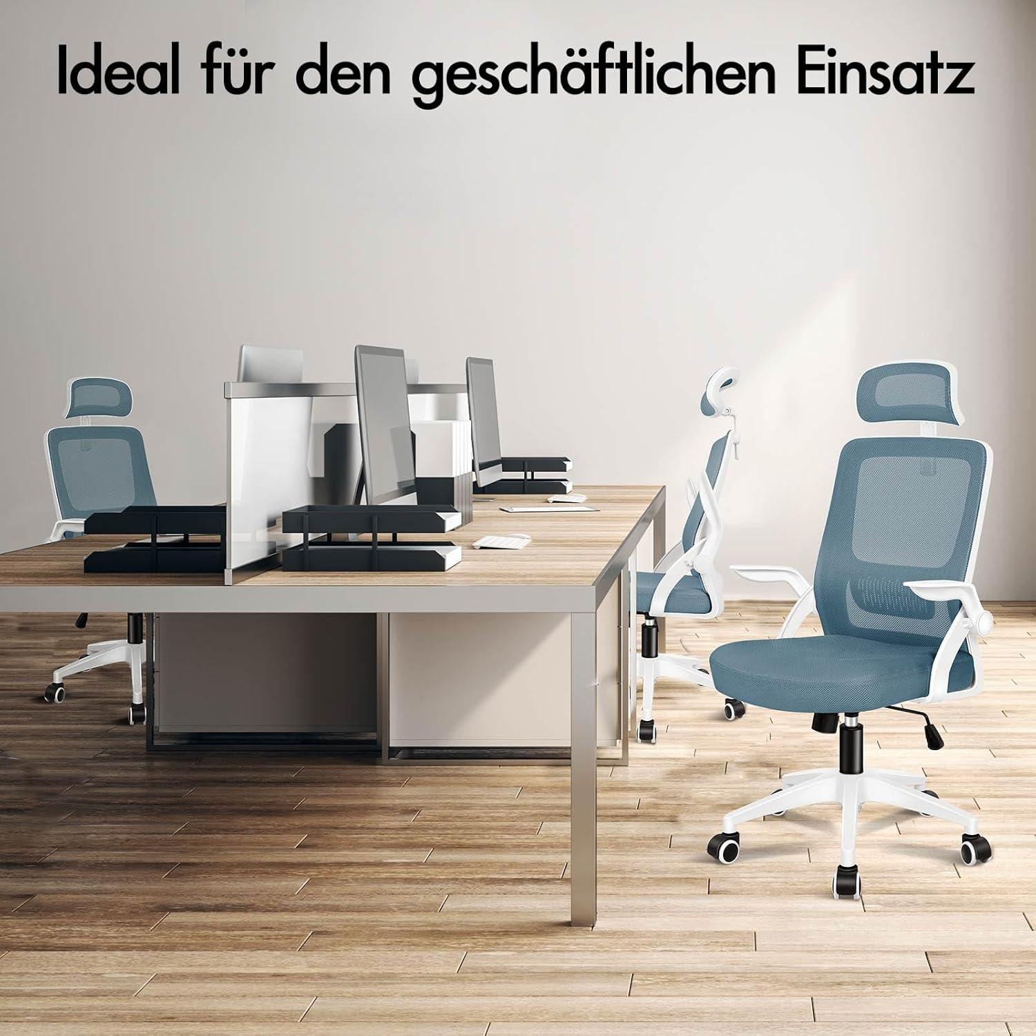ALFORDSON ergonomischer Bürostuhl mit Lordosenstütze, Kopfstütze, klappbaren Armlehnen und atmungsaktivem Netzgewebe, Himmelblau
