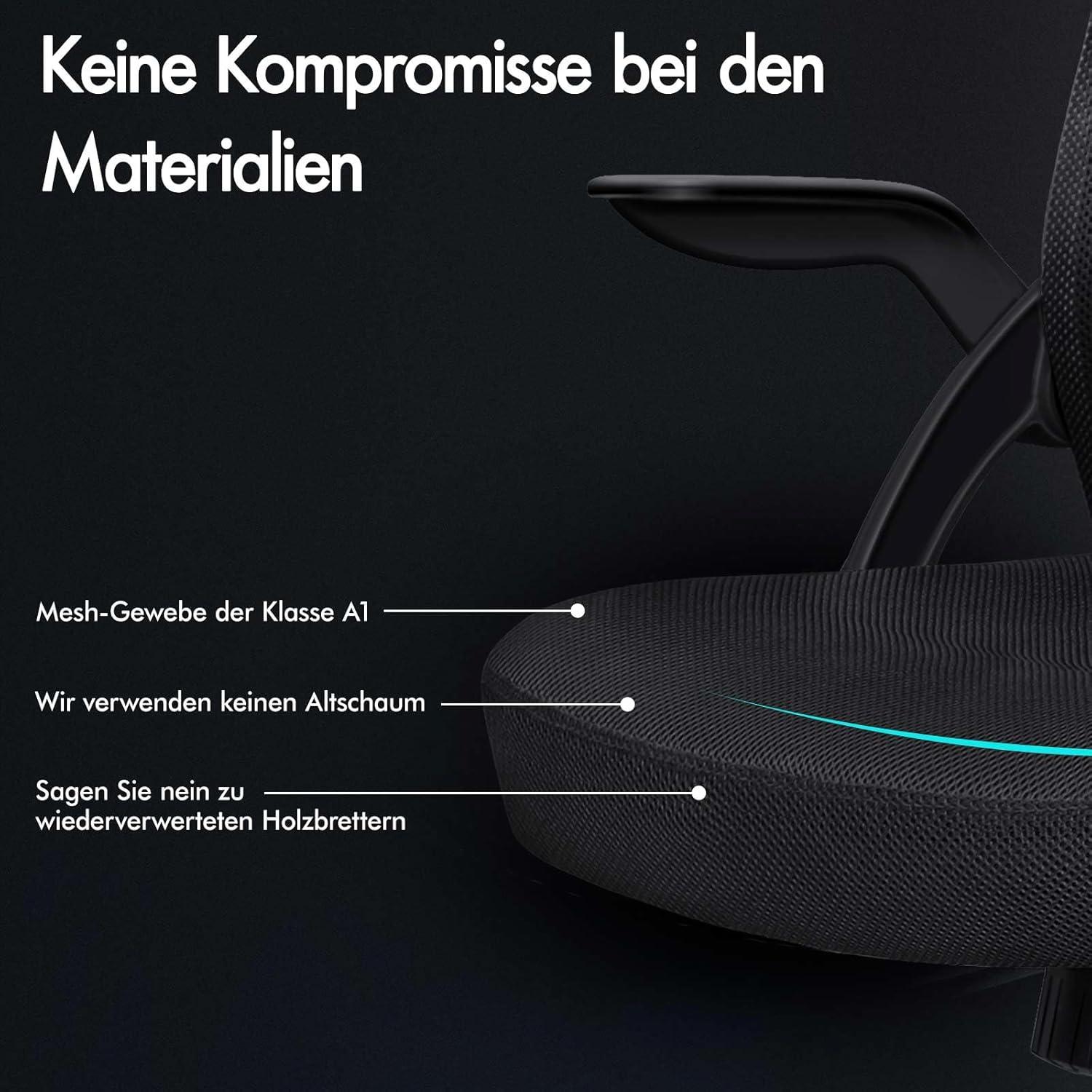Ergonomischer Büro-Schreibtischstuhl mit verstellbarer Lordosenstütze - Schwarz