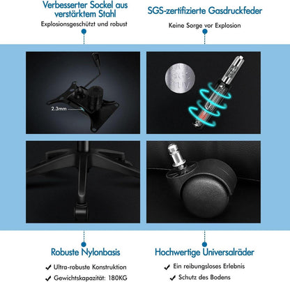 Ergonomischer Bürostuhl mit Lendenstütze, Kopfstütze, klappbaren