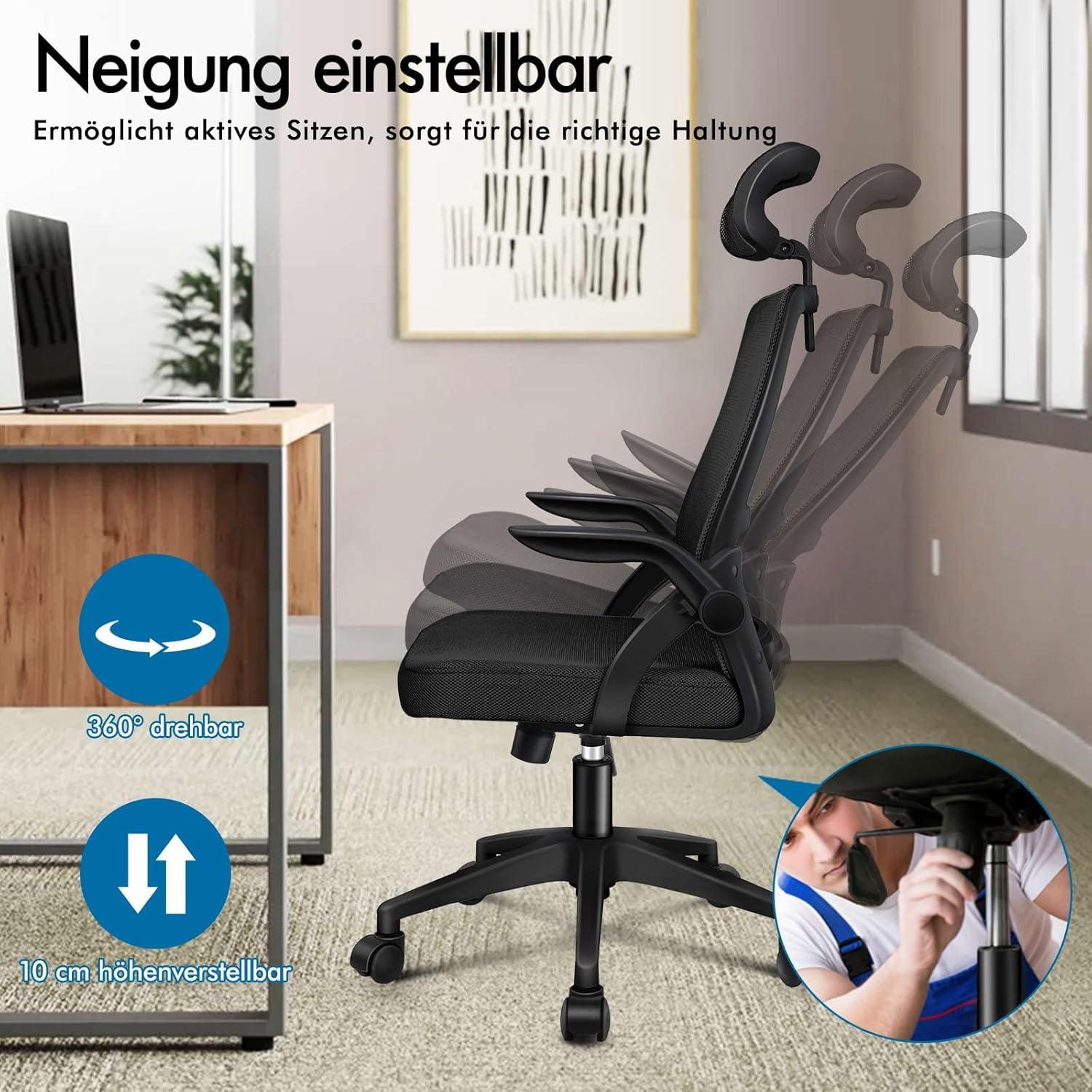 Ergonomischer Büro-Schreibtischstuhl mit verstellbarer Lordosenstütze - Schwarz