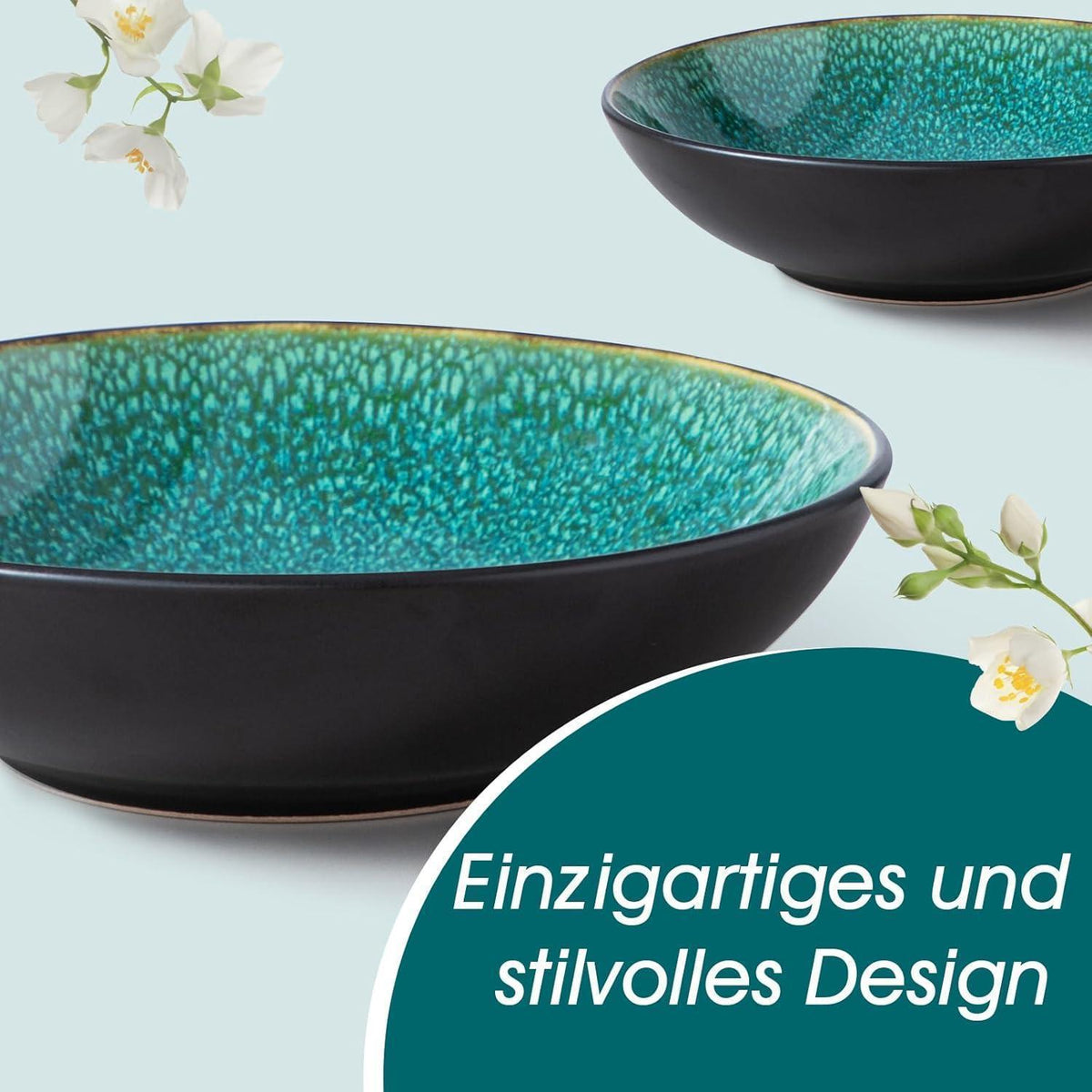 Steingut Geschirrset 24tlg für 6 Personen, Grün